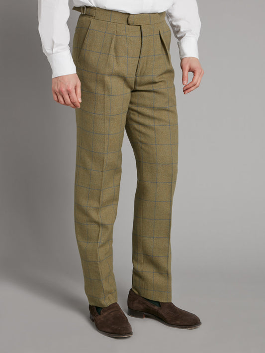 Pleated Trousers - Nailhead Tweed - Cool Sage, Men's Tweed Trousers