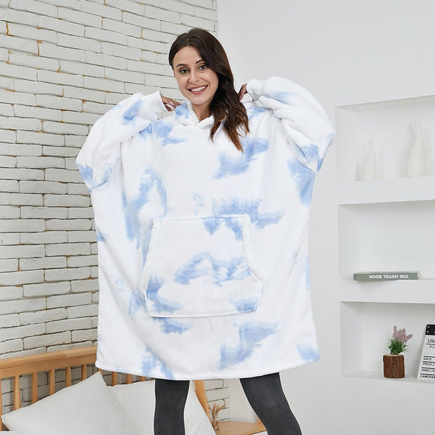 Oversized Blanket Hoodie Women Winter Hooded Wearable Family TV Blanket With Sleeves Sherpa Fleece Sweat Plaid Hoody Sweatshirt