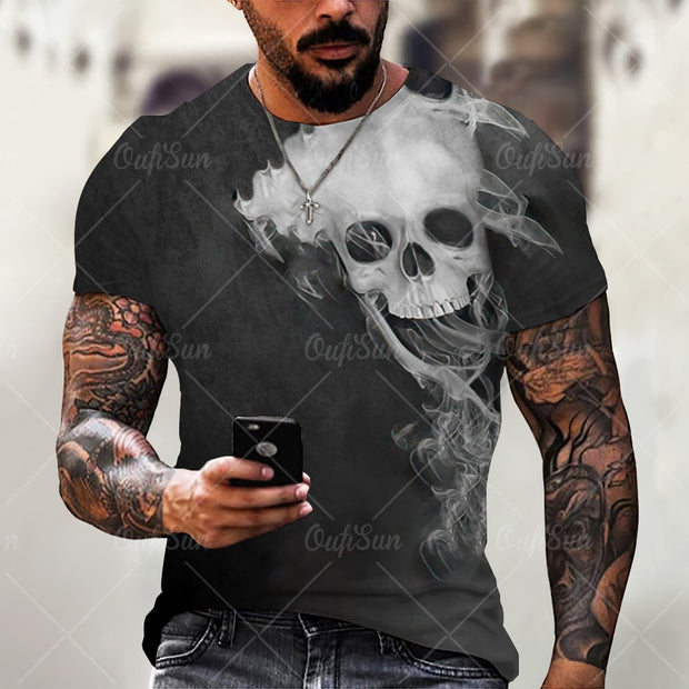 Vintage Horror Skull 3d Print Men&#39;s T-shirt Summer Classic Casual O Neck Short Sleeve Fashion Loose Oversized Tops Tee Shirt Men