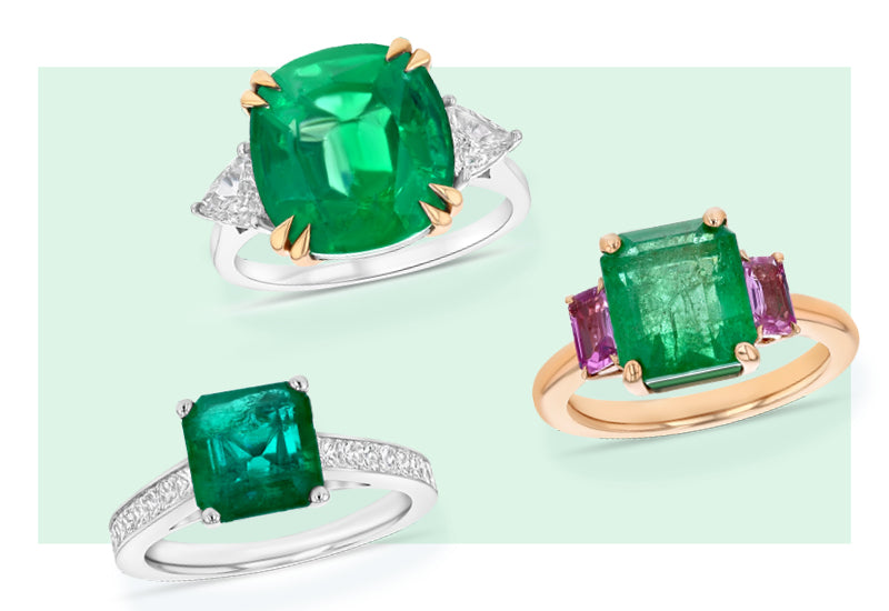 Three of our Green Emerald Enagagment Rings