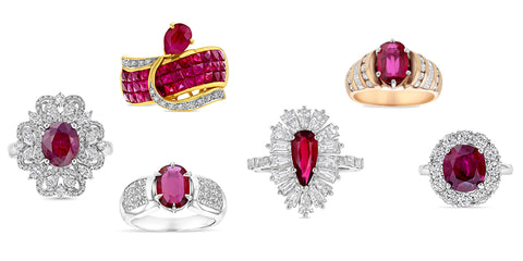 Multiple of Wabby's Jewels & Gems Rings with Pigeon Blood Ruby Gemstones