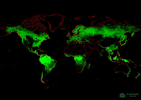 Mapa de cobertura forestal del mundo por Grasshopper Geography.