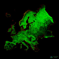 Mapa de cobertura forestal de Europa en verde intenso de Grasshopper Geography.