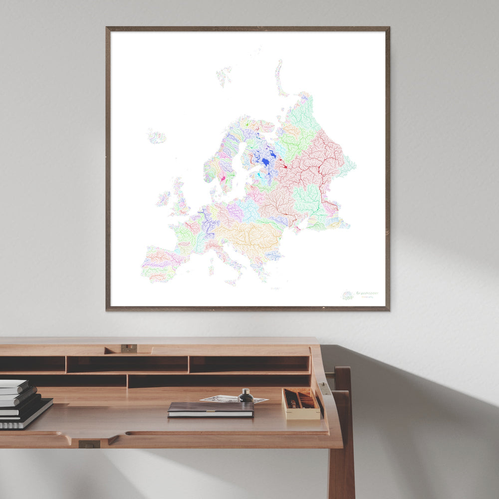 Europe - River basin map, rainbow on black - Fine Art Print – Grasshopper  Geography