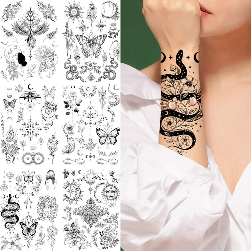 Snake and Moon Temporary Tattoo  neartattoos