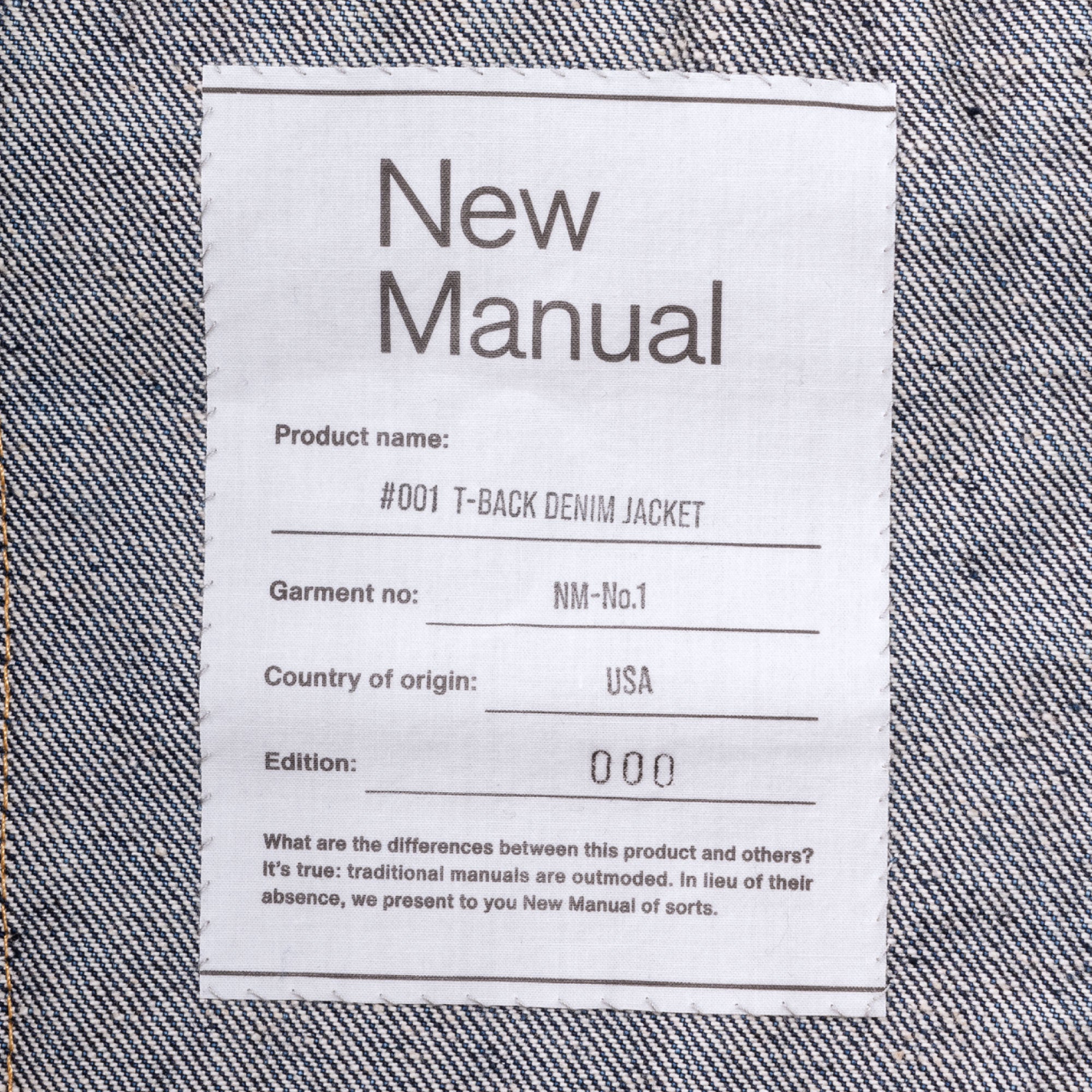 001 T-BACK DENIM JACKET – New Manual