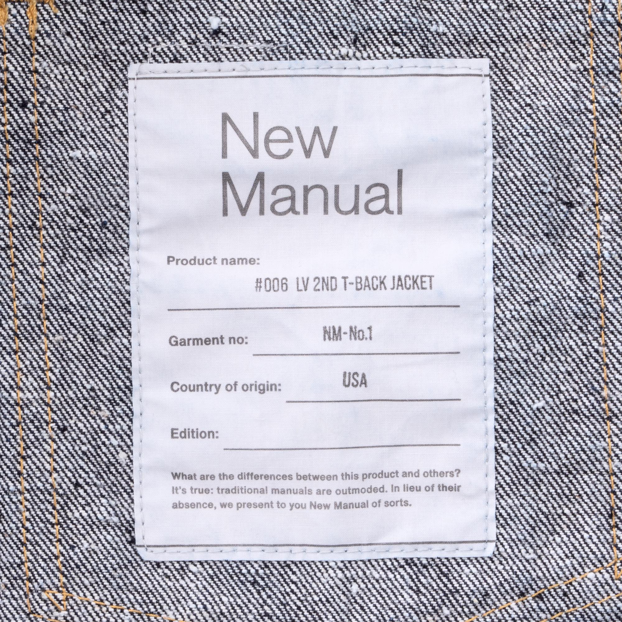 New Manual 2ND T-BACK JACKET ONE WASHED XL(LL) ジャケット/アウター