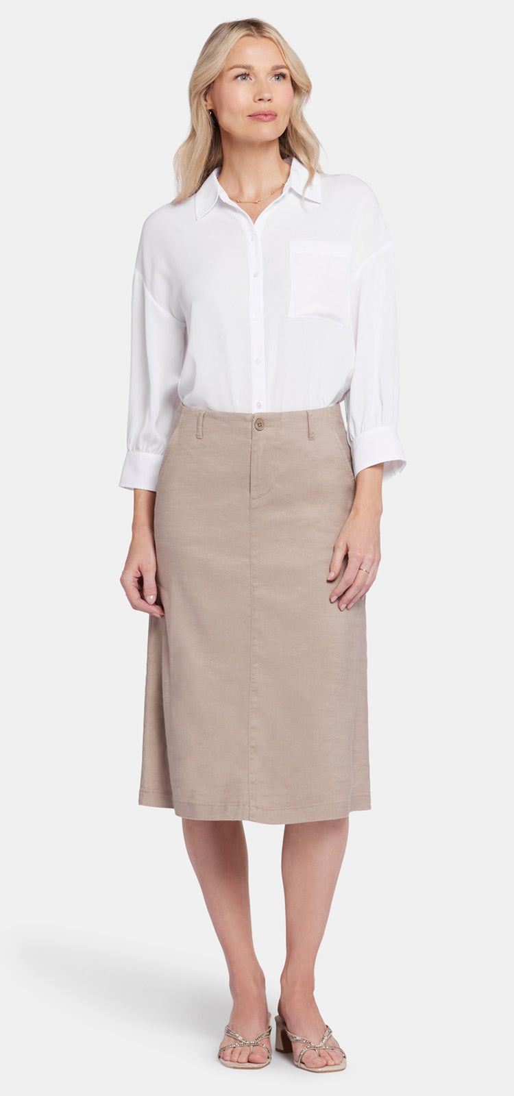 marilyn a-line skirt lin extensible brun | saddlewood