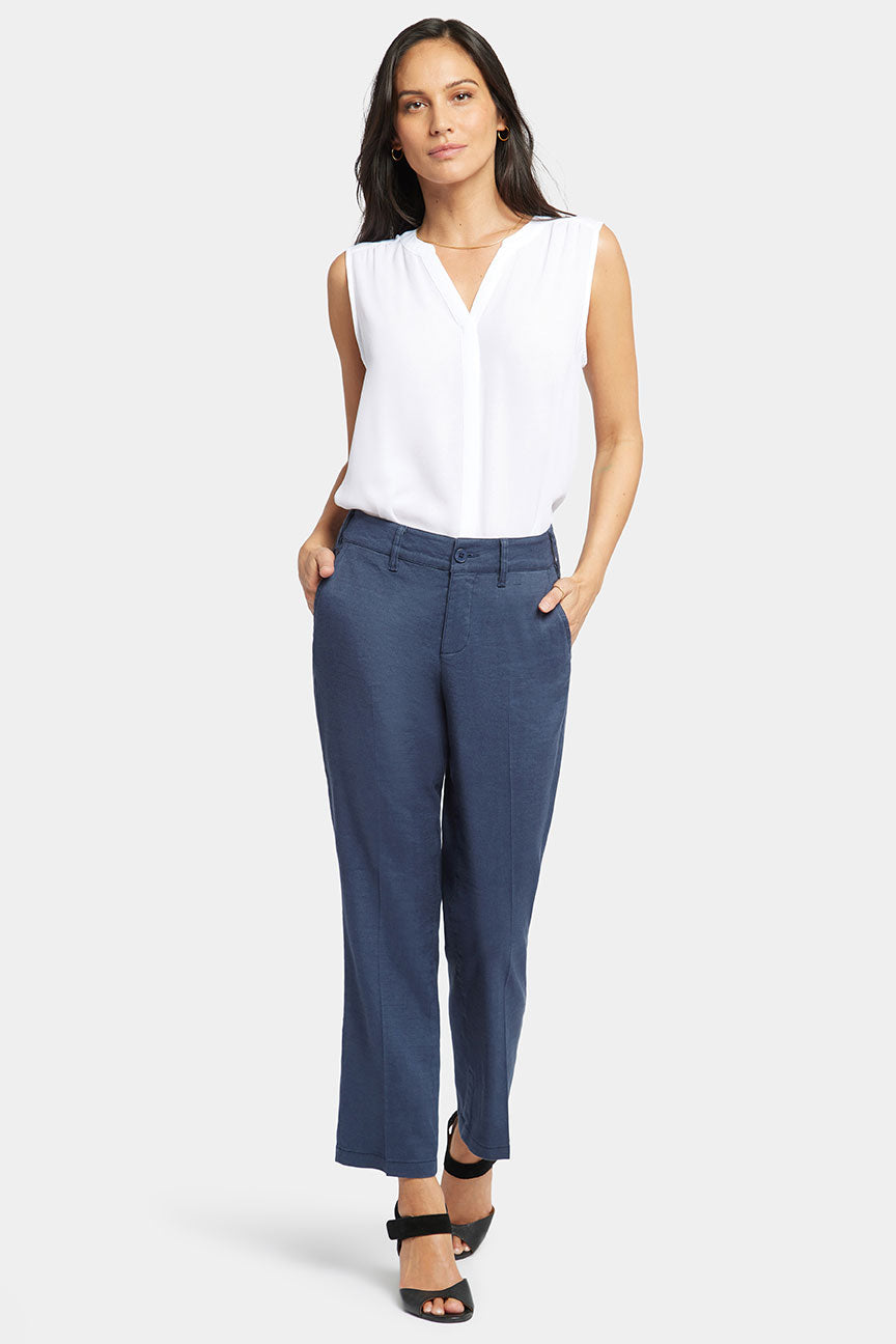 Straight Leg Ankle Trouser Donkerblauw Stretch Linnen | Oxford Navy afbeelding