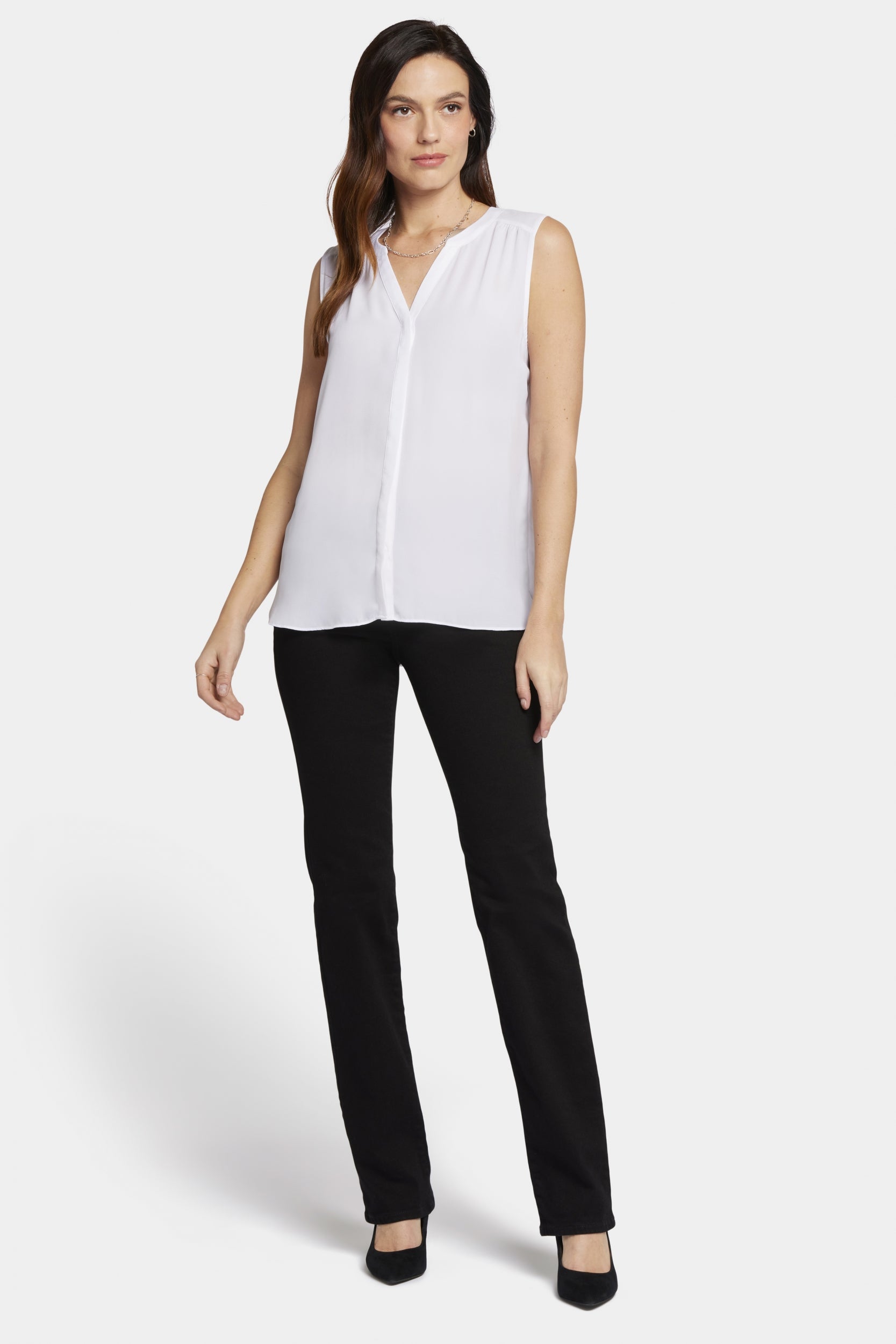 NYDJ Sleeveless Pintuck Blouse Wit | Optic White