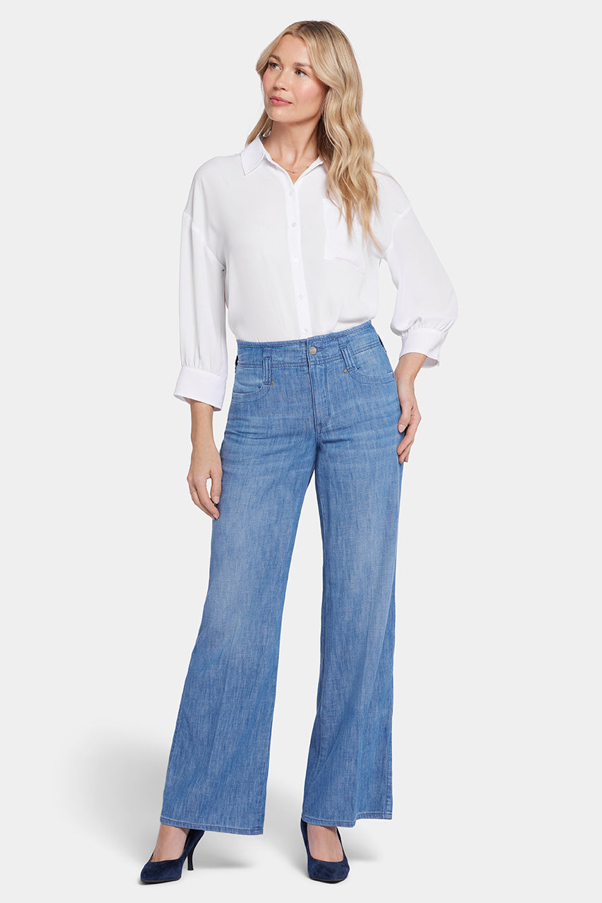 High Rise Teresa Wide Leg Jeans Mediumblauw Premium Denim | Corfu afbeelding