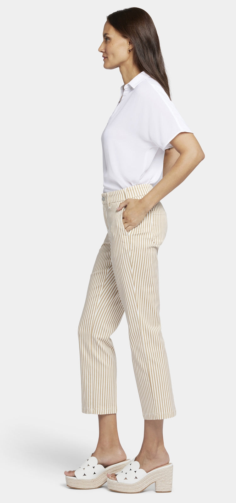 Straight Leg Ankle Trouser Beige | Sunbird Stripe