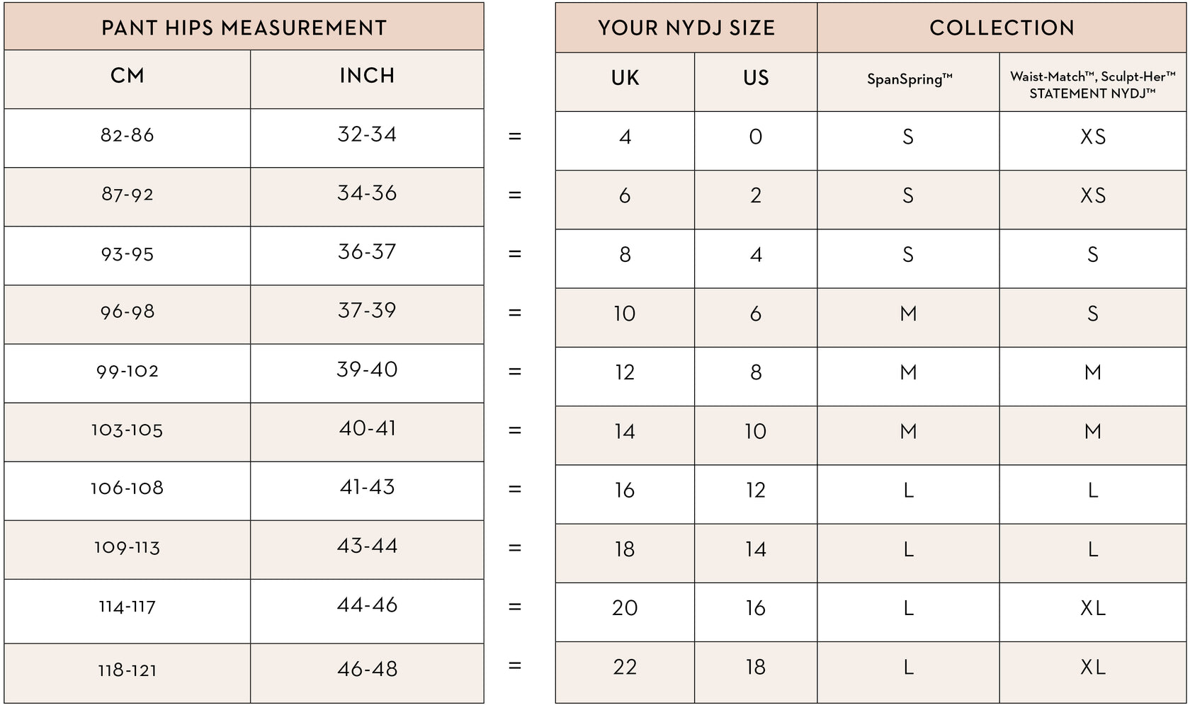 NYDJ SIZE CHART – NYDJ UK