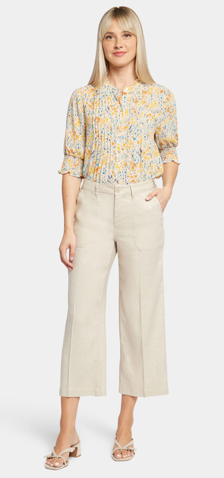 Wide Leg Cropped Capri Trouser Beige | Feather