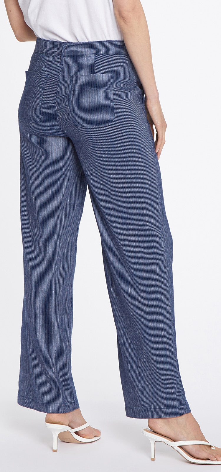 High Waisted Wide Leg Ankle Trouser Gestreept Stretch Linnen | Agua Stripe