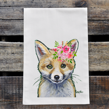 Load image into Gallery viewer, Spring Flowers Fox Towel, Farmhouse Kitchen Decor
