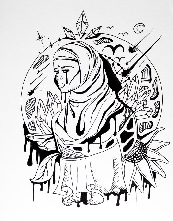 Goddess of the Hijab: Original Pen and Ink Artwork – Kenal Louis