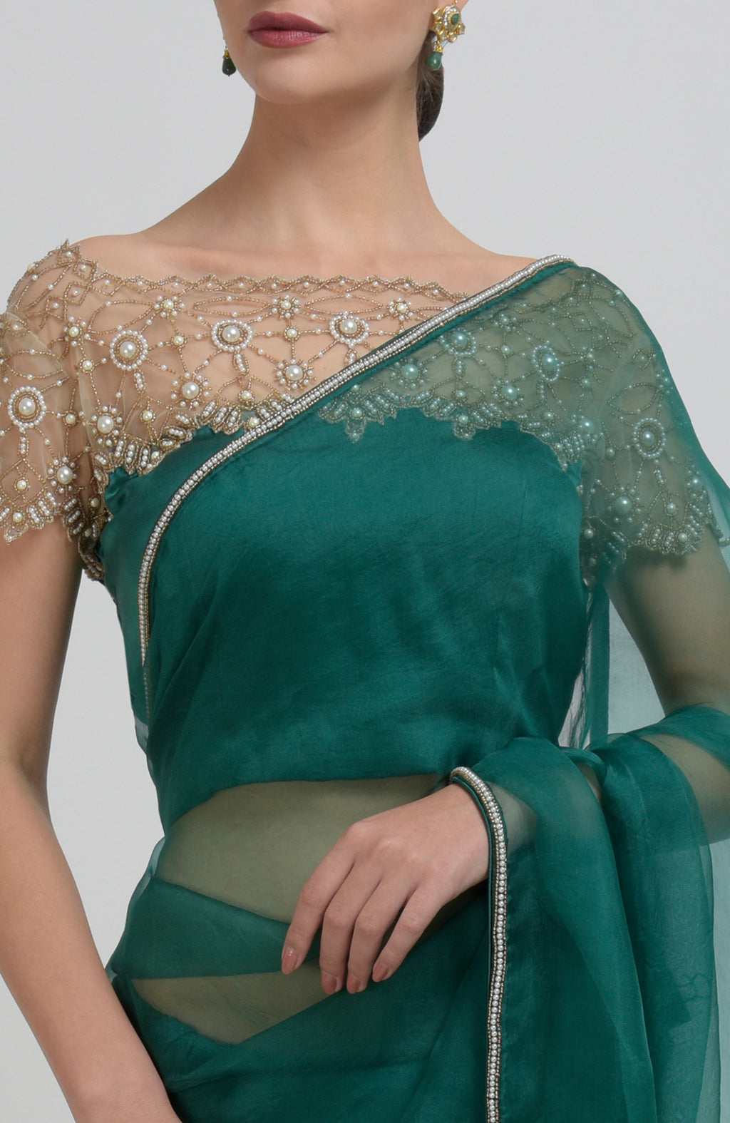 In Full Bloom Emerald Green Saree with Embroidered Blouse – Talking Threads