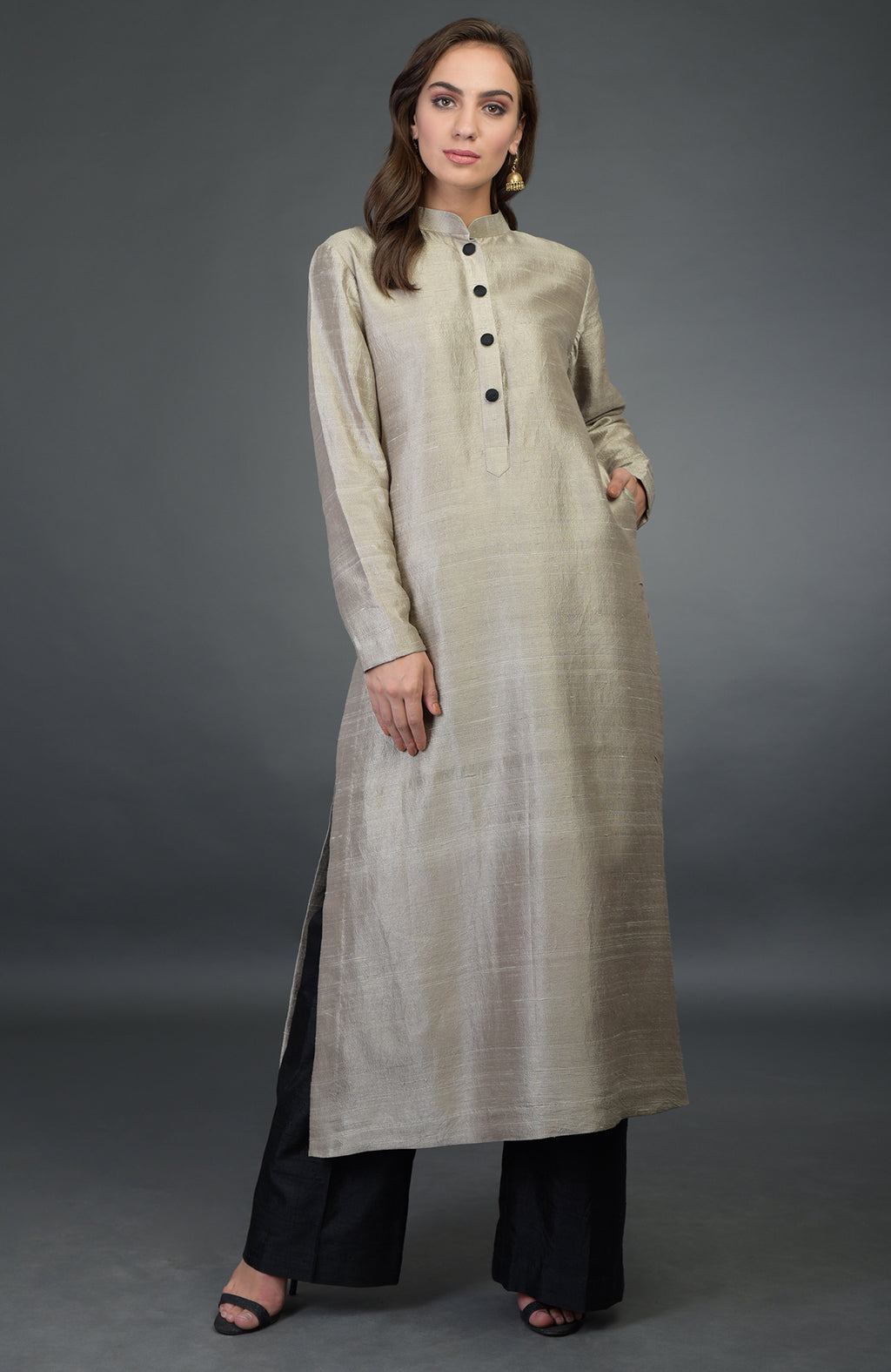 Buy Raw Silk Fabric Long Churidar Suit in Ivory Color Online - SALA2613 |  Appelle Fashion