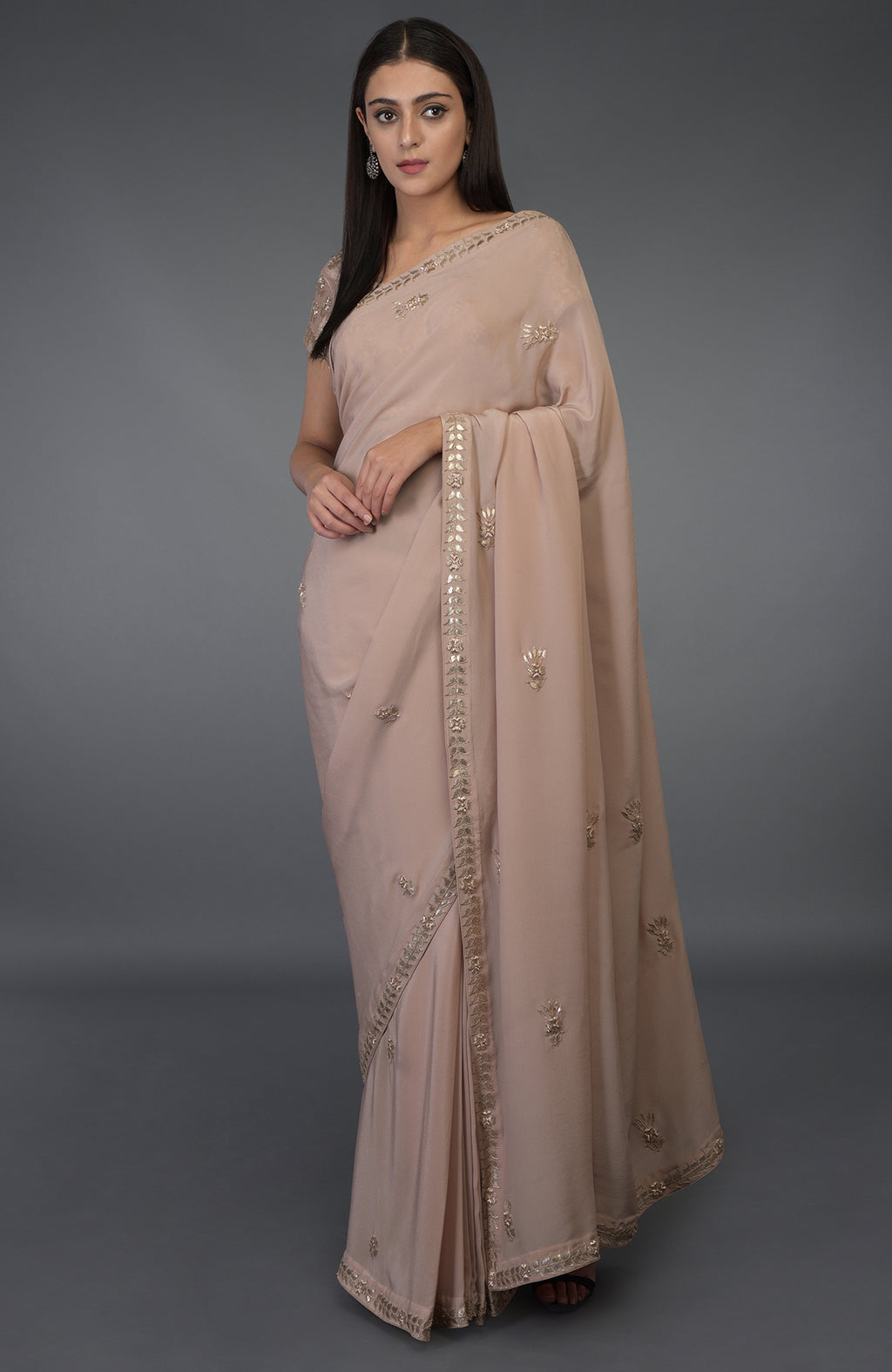 Peach Pure Gaji Silk Bandhani Gharchola Gota Patti Saree –