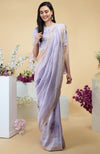 Lilac Floral Embroidered Silk Linen Saree