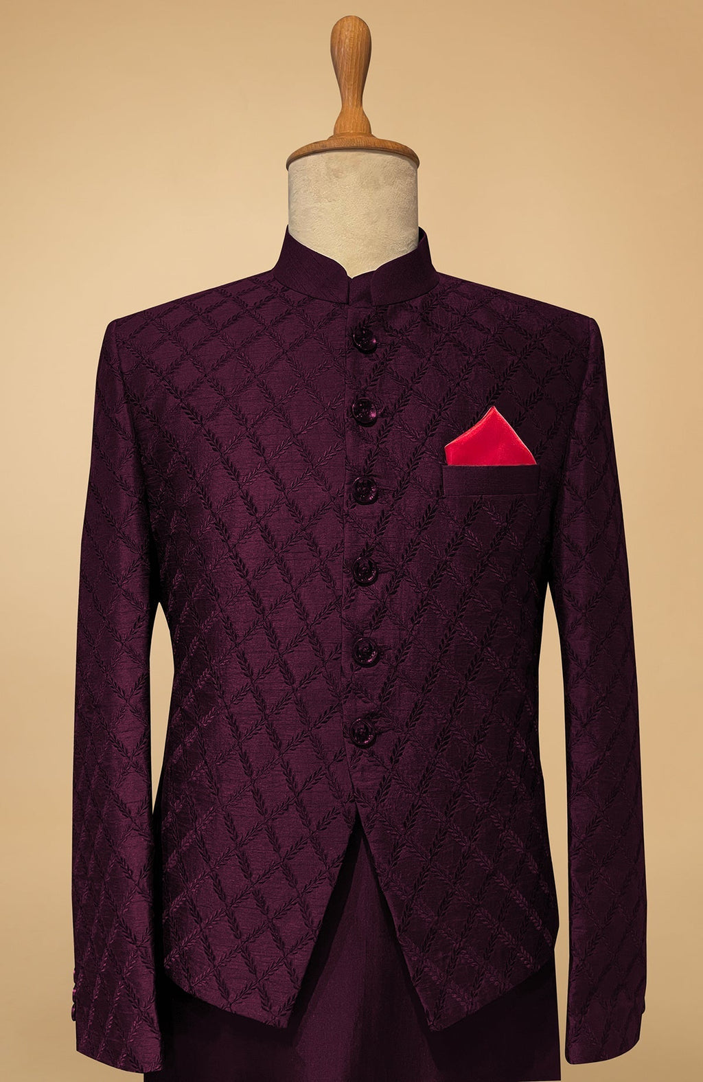 Maroon double button bandhgala jacket. Whatsapp on +917289895895