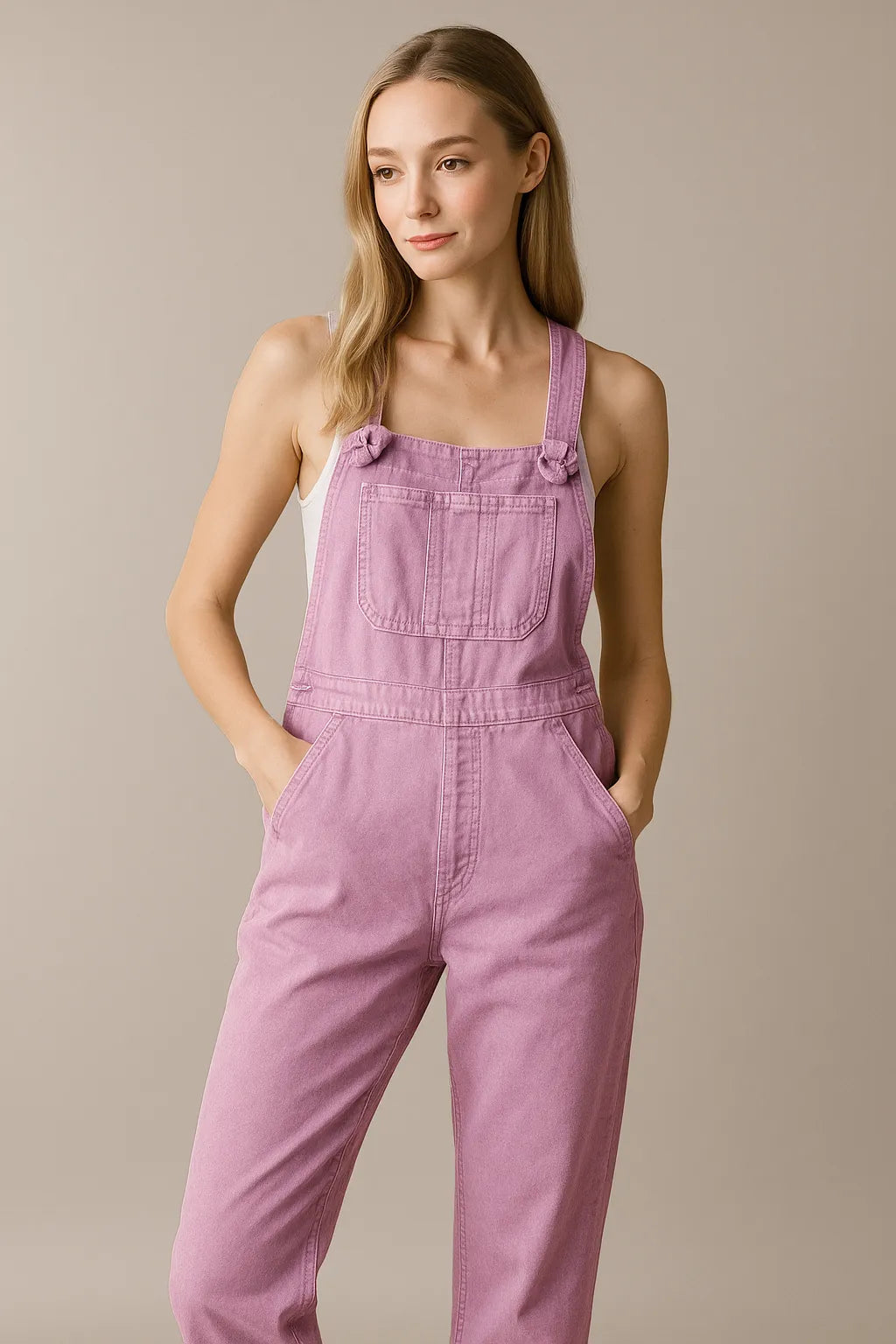 Zenana Washed Knot Strap Relaxed Fit Overalls