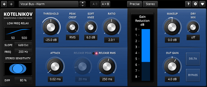 Screenshot of the free Kotelnikov VST plugin interface