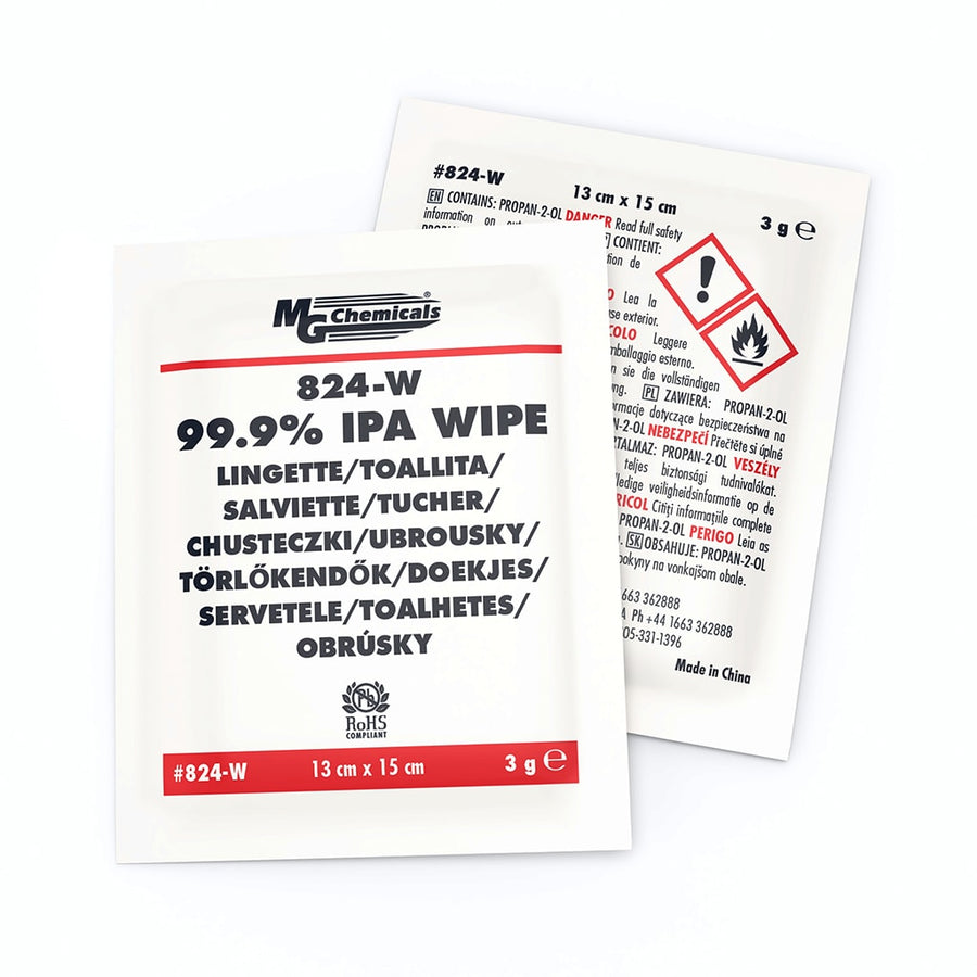 MG Chemicals 824-WX25, 99.9% Isopropyl Alcohol Wipes, 25/Box – MTESolutions