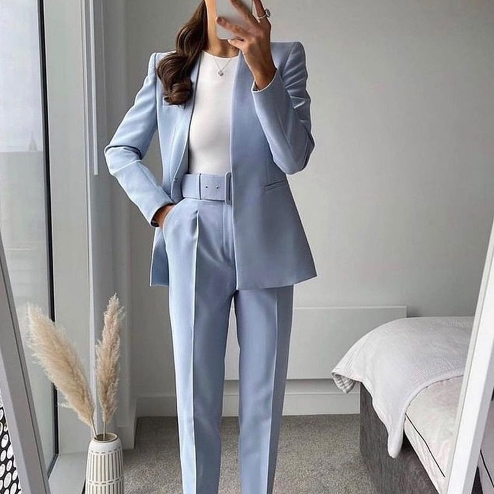 Geumxl 2023 Women Elegant Solid V Neck Long Sleeve Suit Female Vintage