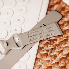 Watch band compatible with Fitbit watches laser engraved with a memorial handwritten note