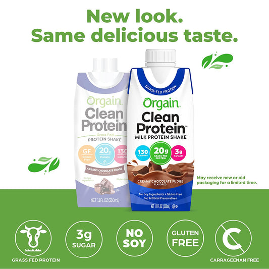 Orgain Clean Protein Creamy Chocolate Fudge Grass Fed Protein Shake, 11  Fluid Ounce -- 12 per