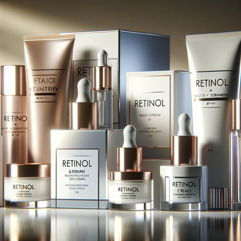 A collection of Retinol skincare products.