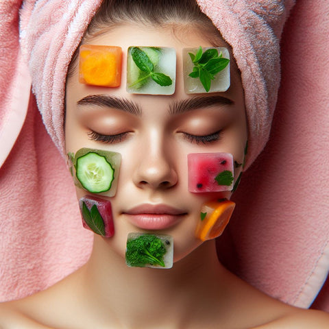 A woman using frozen products as a compress for her face