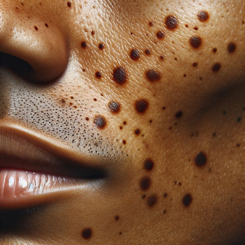 Close-up of dark spots on skin.