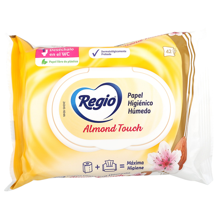 PAPEL HIGIENICO HUMEDO REGIO ALMOND TOUCH 42 PZA.