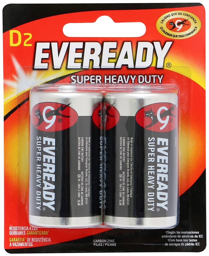 Pilas Eveready de Carbón Zinc Super Heavy Duty D, 2 pzas.