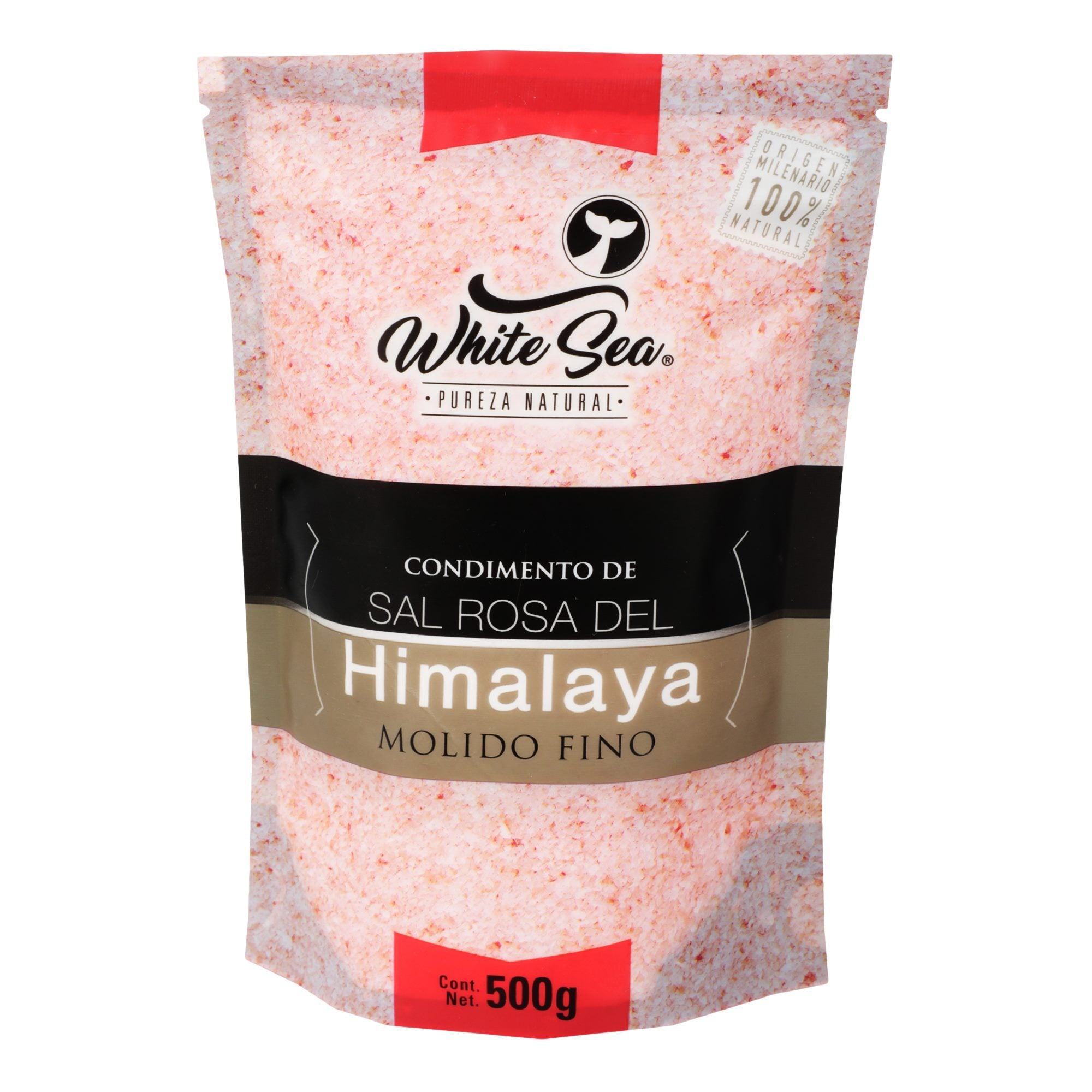 Sal Rosa del Himalaya Molida White Sea en Tarro Vidrio Cuchara 320g