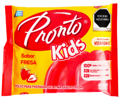 GELATINA PRONTO KIDS CON VITAMINA C SABOR FRESA BOLSA 120  GR.