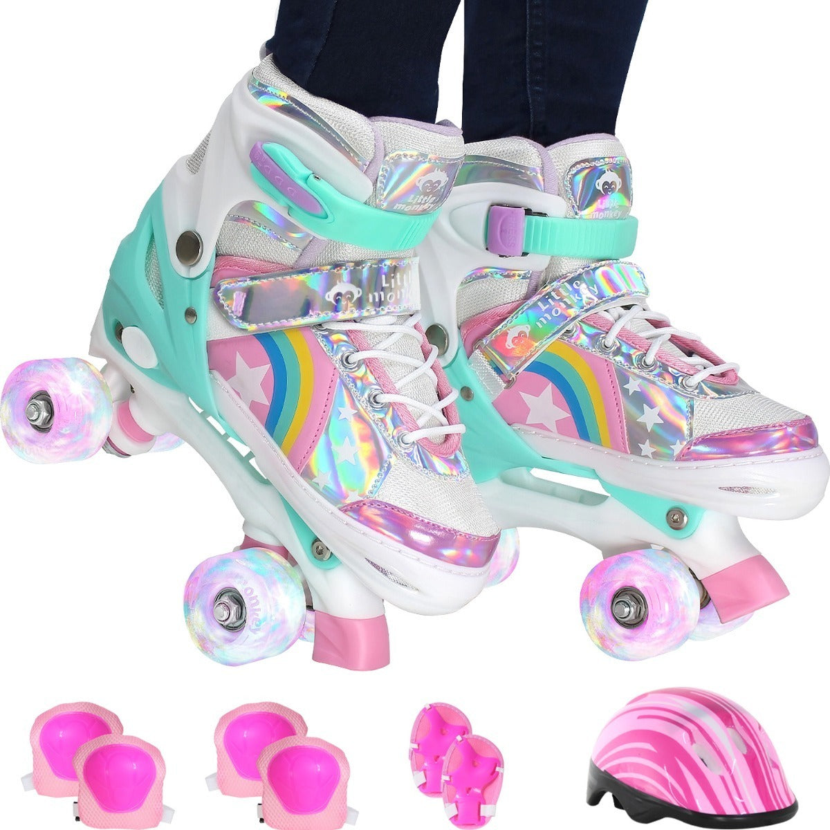 PATINES 4 RUEDAS TALLA AJUSTABLE NIÑO NIÑA LUZ LED + REGALO 1 PZA.