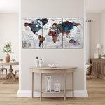 Exclusive World Map Canvas Print Wall Art Print Canvas Print Wall Art Multi Panel Push Pin Map World Map | PRINT ON CANVAS #565