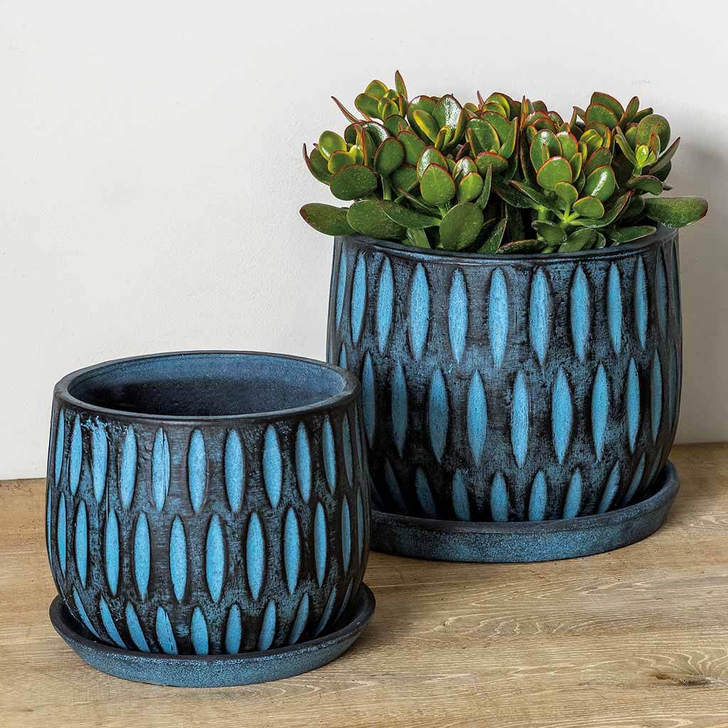 Campania 2249-15108 Parabola Large Round Planter - Etched Blue 8-Piece Set