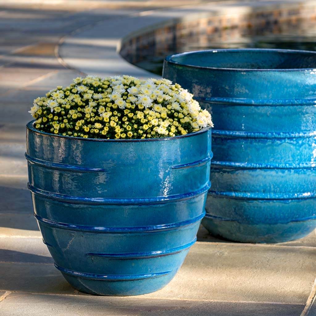 Hyphen Tall Glazed Ceramic Planters Blue