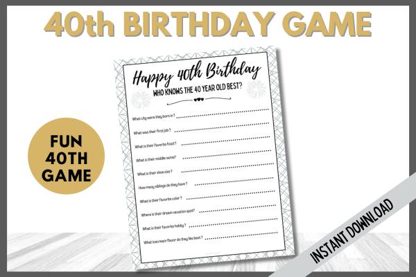 40th party printable game