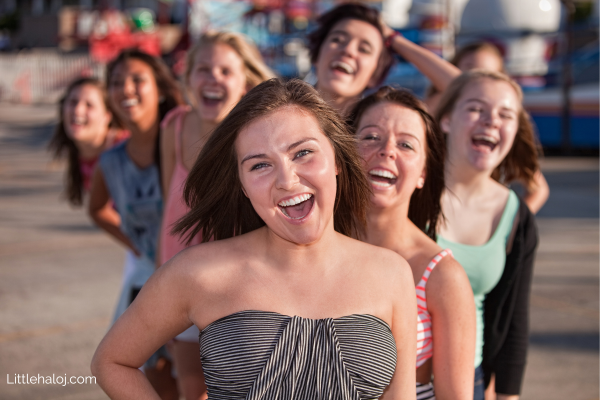 Group of happy positive tweens and teens