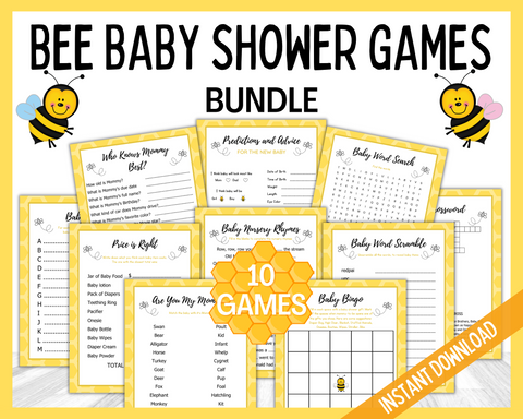 Bee Themed baby Shower Games Bundle