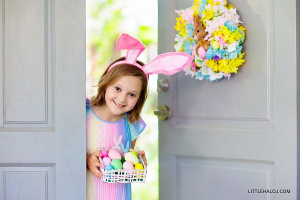 Girl at Easter holding easter basket