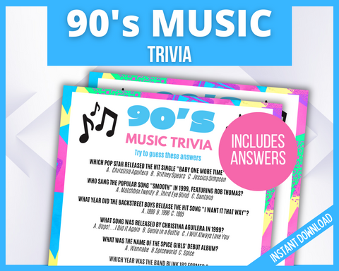 90s Music Trivia Printable Game