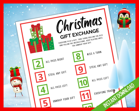 Roll the Dice Holiday Gift Exchange Game Christmas Printable 