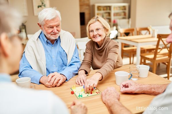 Elderly playing board game